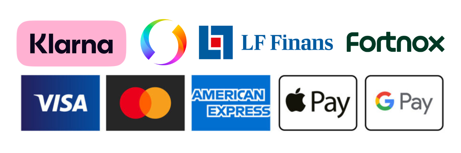 Klarna, LF Finans, Fortnox, Visa, Mastercard, American Express, Apple Pay, Google Pay